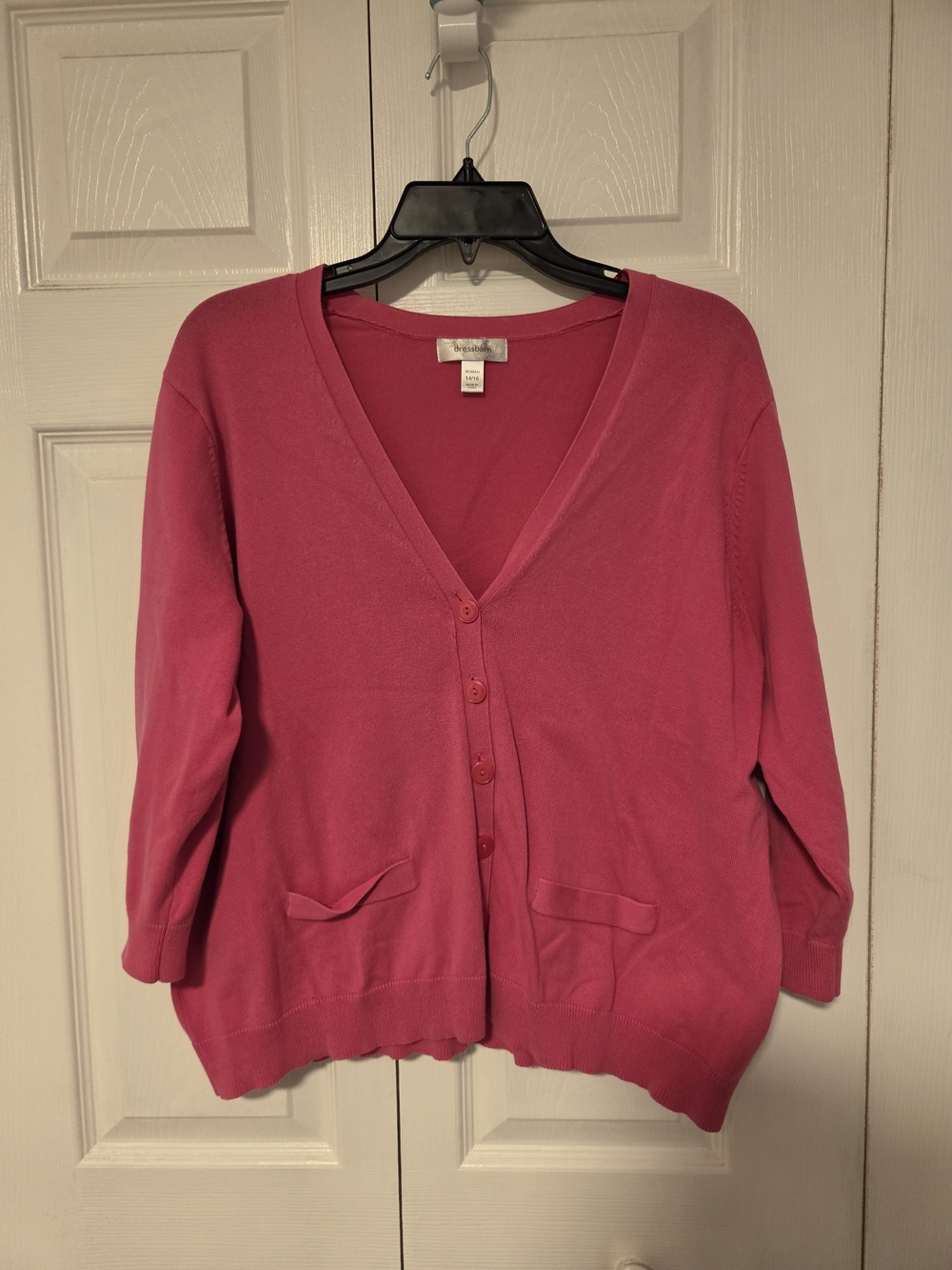 dressbarn Hot Pink V-Neck Button Cardigan